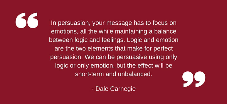 Graphic with a quote by Dale Carnegie about persuasion.