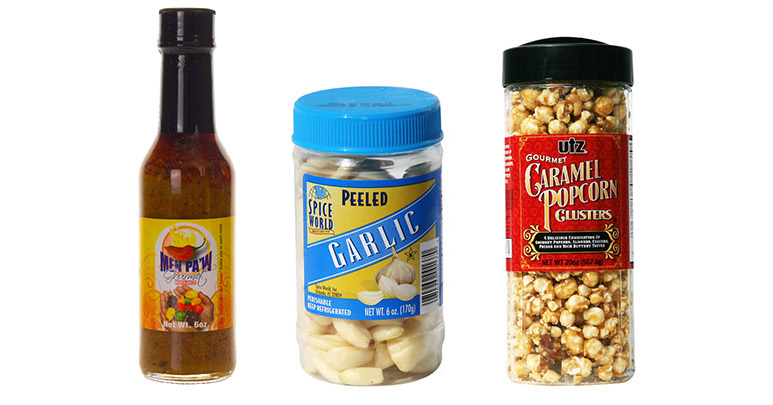 Photo of food products with custom labels