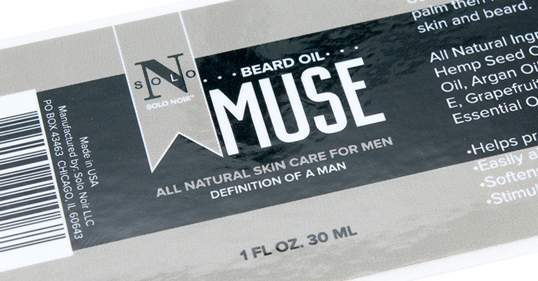 Photo of a custom label for a beard oil product