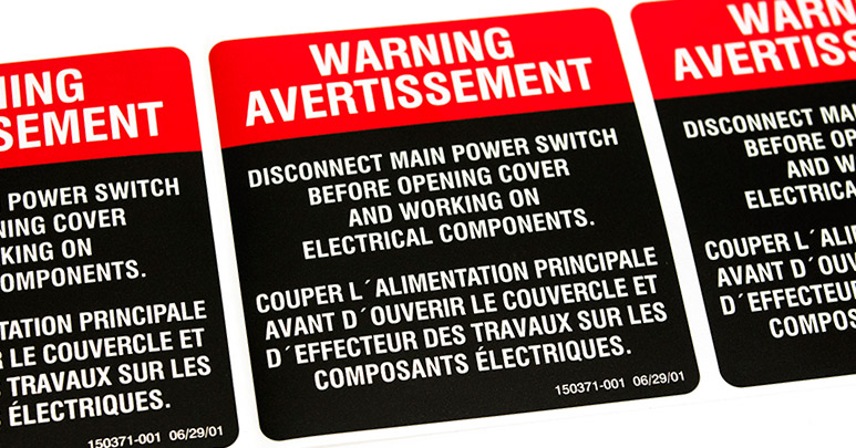 Black and red custom warning labels